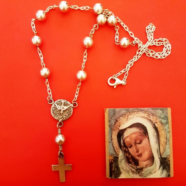 Decenario de cuello Espíritu Santo (plata 900)